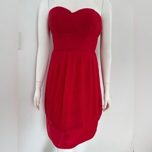 Saison Blanche Strapless Red Pleated Cocktail Dress